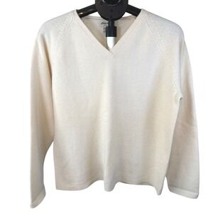 Eddie Bauer Mens Lambswool Angora Silk Blend Sweater Cream